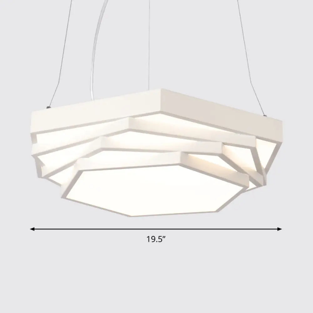 Hexagonal Led Chandelier With Modernist Design And Acrylic Shade - Tiered Suspension Lighting White