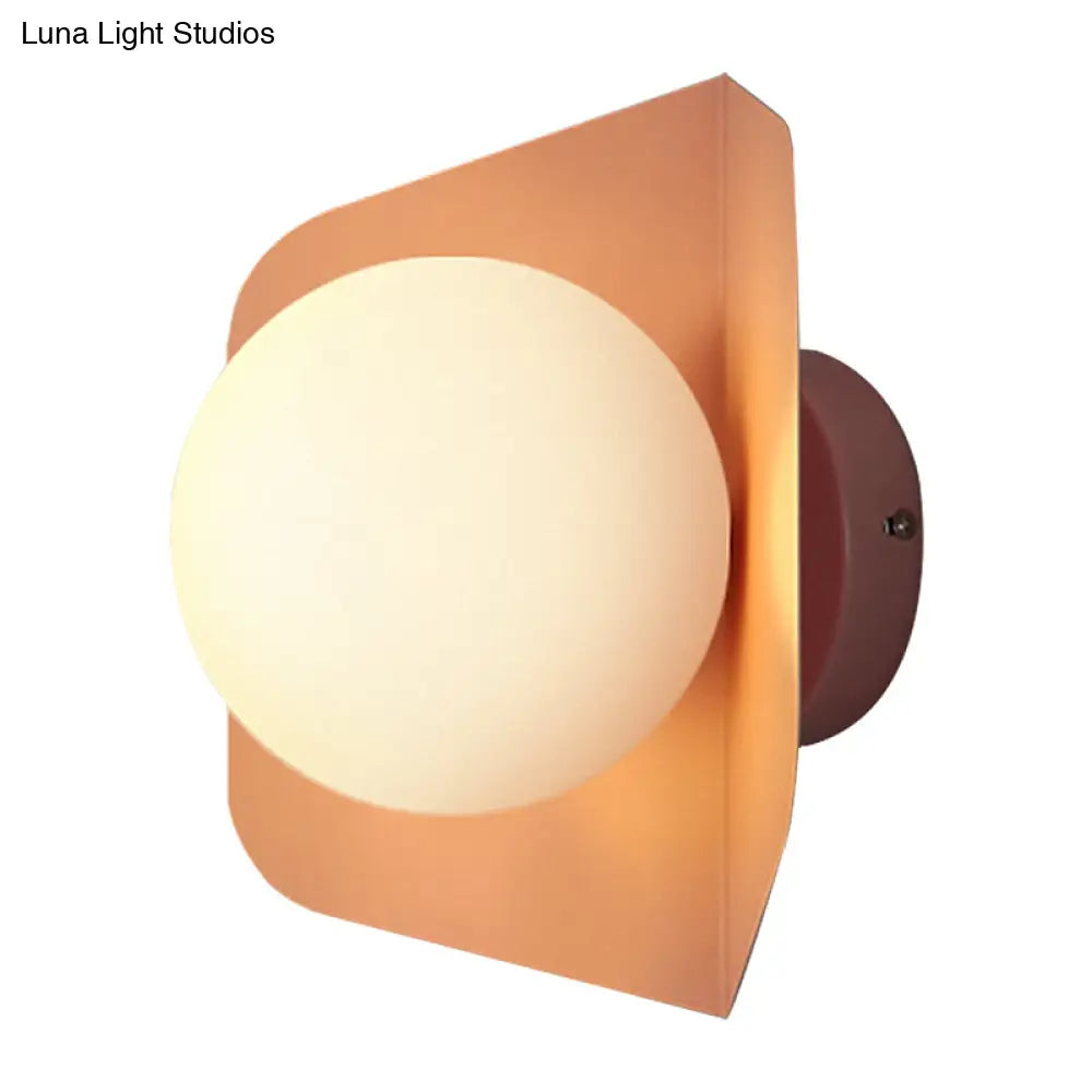 Hexagonal Metal Wall Sconce With Opaline Glass Shade - Single Mount Light