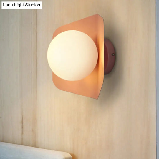 Hexagonal Metal Wall Sconce With Opaline Glass Shade - Single Mount Light