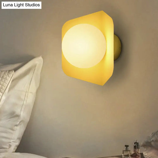 Hexagonal Metal Wall Sconce With Opaline Glass Shade - Single Mount Light