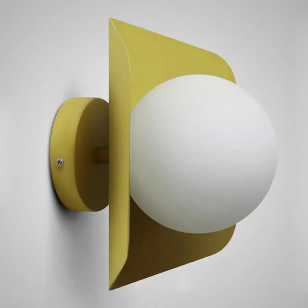 Hexagonal Metal Wall Sconce With Opaline Glass Shade - Single Mount Light Yellow