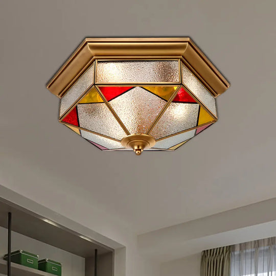 Hexagonal Red Bubble Glass Flush Mount Lamp For Bedroom - 2/3 Heads 12.5’/19’ W / 12.5’