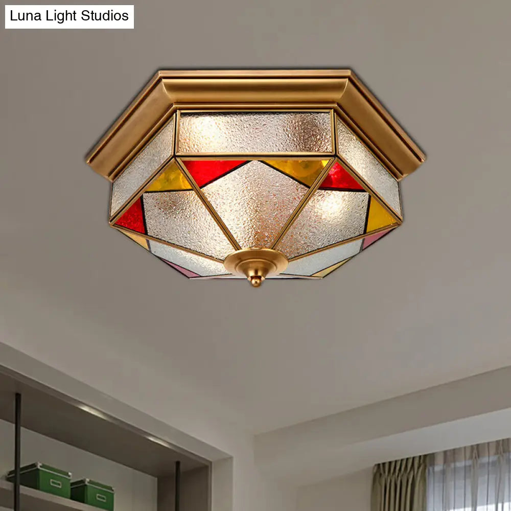 Hexagonal Red Bubble Glass Flush Mount Lamp For Bedroom - 2/3 Heads 12.5/19 W / 12.5