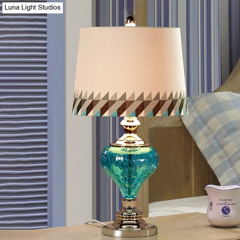 Heze - Blue Glass Retro Style Font Nightstand Lamp