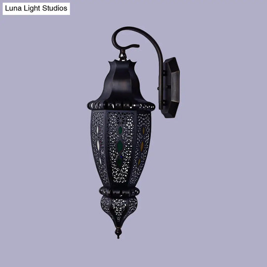 Hollow Arab Metal Wall Lamp Shade - Black Single Head Sconce Light Fixture For Restaurants