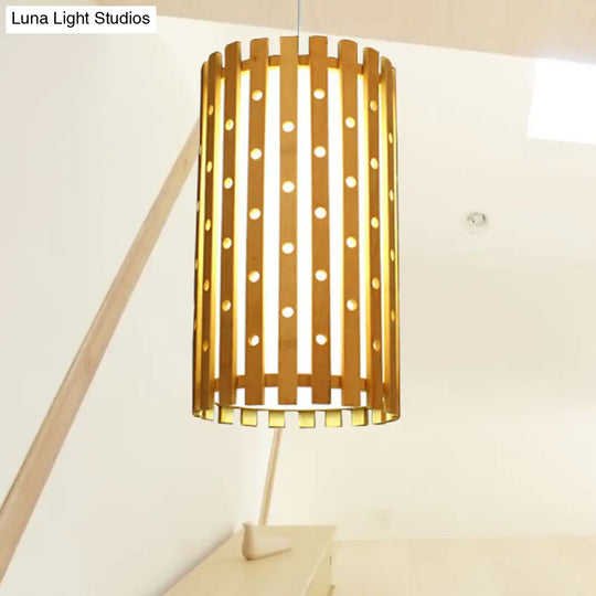 Hollow Bamboo Cylinder Ceiling Lamp Beige For Modern Living Room