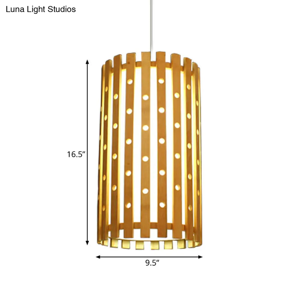 Hollow Bamboo Cylinder Ceiling Lamp Beige For Modern Living Room