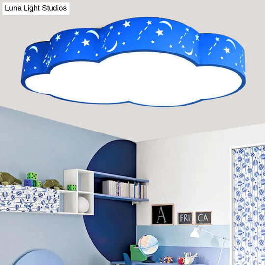 Hollow Cloud Cartoon Led Ceiling Lamp For Kids Bedroom With Metal Acrylic Mount Light Blue / 20.5