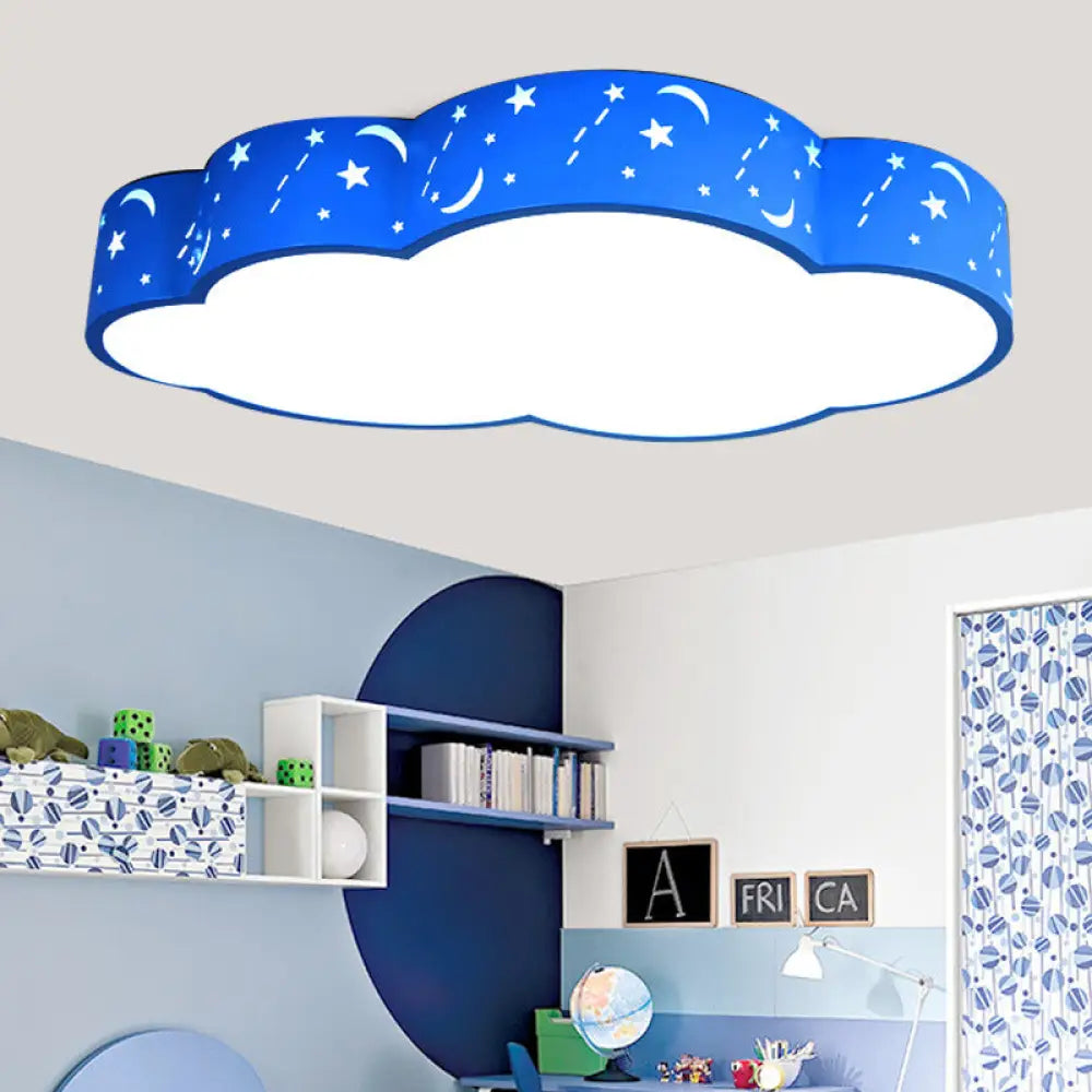 Hollow Cloud Cartoon Led Ceiling Lamp For Kids Bedroom With Metal Acrylic Mount Light Blue / 20.5’