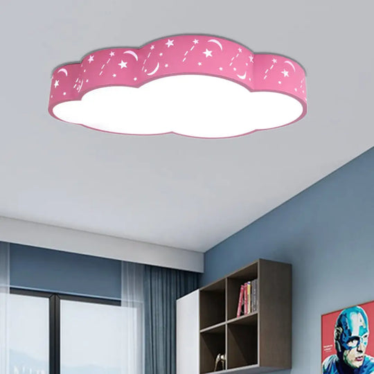 Hollow Cloud Cartoon Led Ceiling Lamp For Kids Bedroom With Metal Acrylic Mount Light Pink / 20.5’