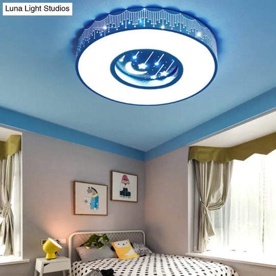 Hollow Led Flush Ceiling Light: Macaron Loft Metal Mount For Child Bedroom Blue / White