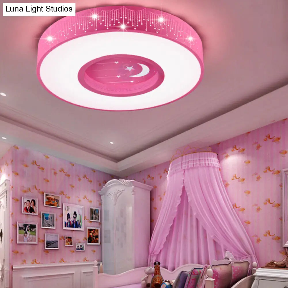 Hollow Led Flush Ceiling Light: Macaron Loft Metal Mount For Child Bedroom Pink / White