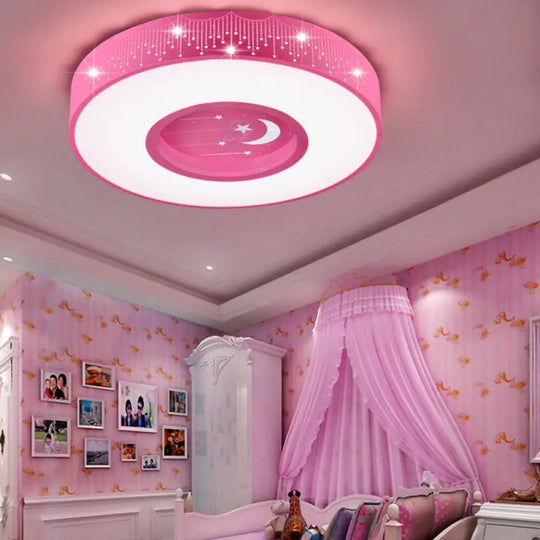 Hollow Led Flush Ceiling Light: Macaron Loft Metal Mount For Child Bedroom Pink / White