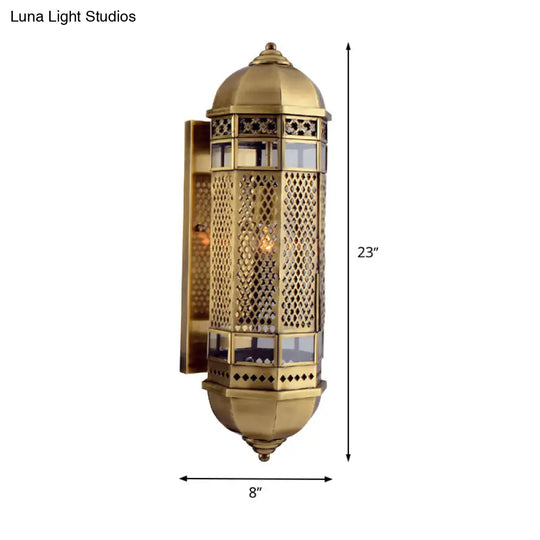 Hollow Out Arab Style Sconce: 1-Head Brass Wall Lamp For Stairs