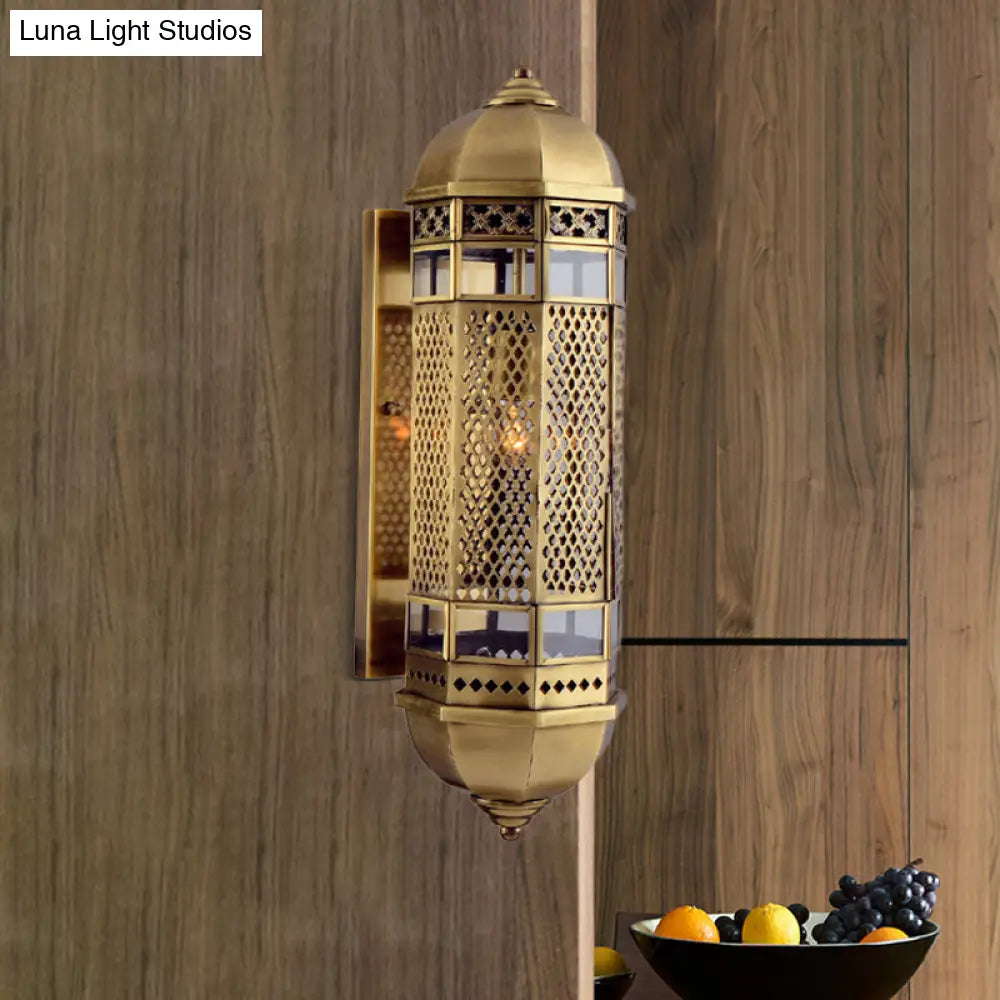 Hollow Out Arab Style Sconce: 1-Head Brass Wall Lamp For Stairs