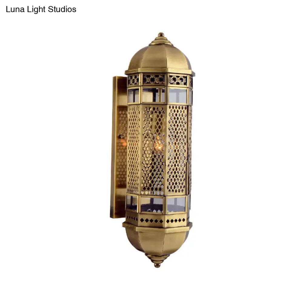 Hollow Out Arab Style Sconce: 1-Head Brass Wall Lamp For Stairs