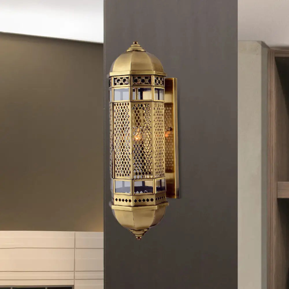 Hollow Out Arab Style Sconce: 1-Head Brass Wall Lamp For Stairs