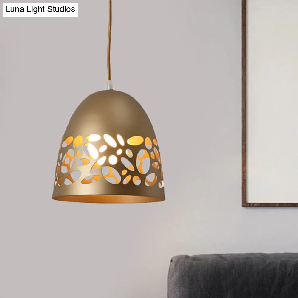 Modern Gold Pendant Ceiling Light With Hollow Domed Metal Design