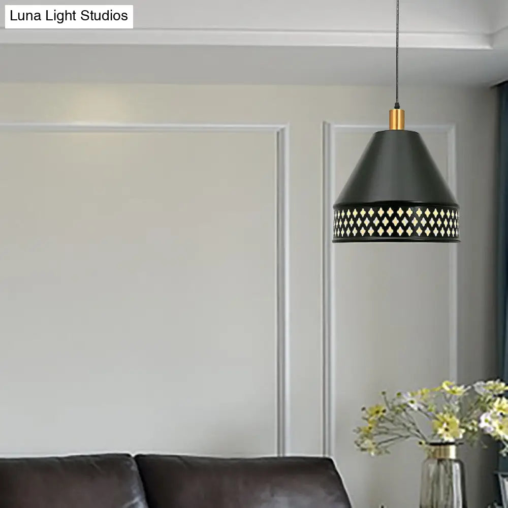Industrial Style Metal Hanging Light Fixture - Black Pendant Lighting With Conic Design