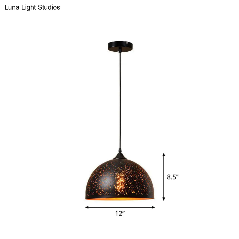 Hollow-Out Metal Pendant Lighting Retro 1-Light Black Finish Suspension Light For Restaurant