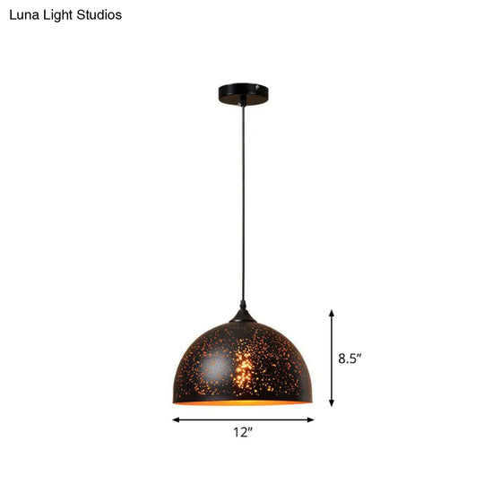 Hollow-Out Metal Pendant Lighting Retro 1-Light Black Finish Suspension Light For Restaurant