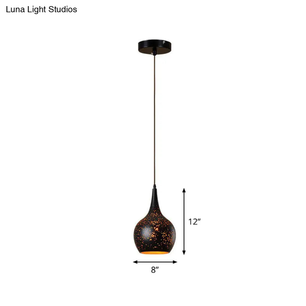 Hollow-Out Metal Pendant Lighting Retro 1-Light Black Finish Suspension Light For Restaurant