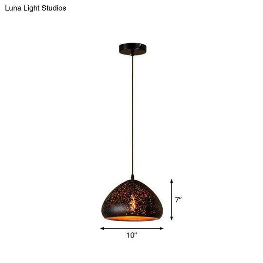 Hollow-Out Metal Pendant Lighting Retro 1-Light Black Finish Suspension Light For Restaurant