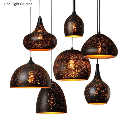 Hollow-Out Metal Pendant Lighting Retro 1-Light Black Finish Suspension Light For Restaurant