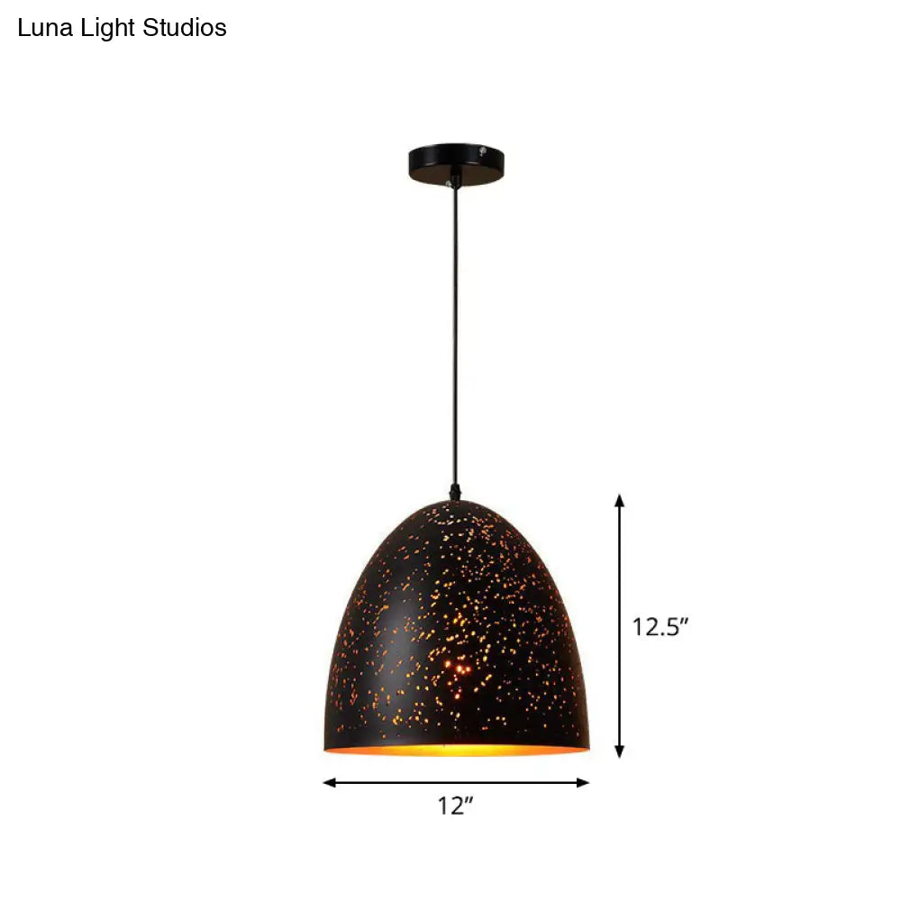 Hollow-Out Metal Pendant Lighting Retro 1-Light Black Finish Suspension Light For Restaurant