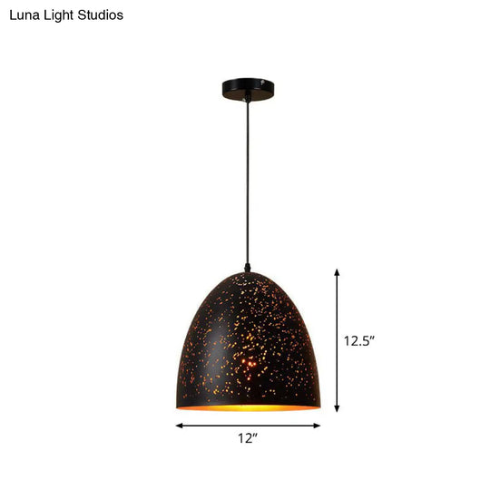 Hollow-Out Metal Pendant Lighting Retro 1-Light Black Finish Suspension Light For Restaurant