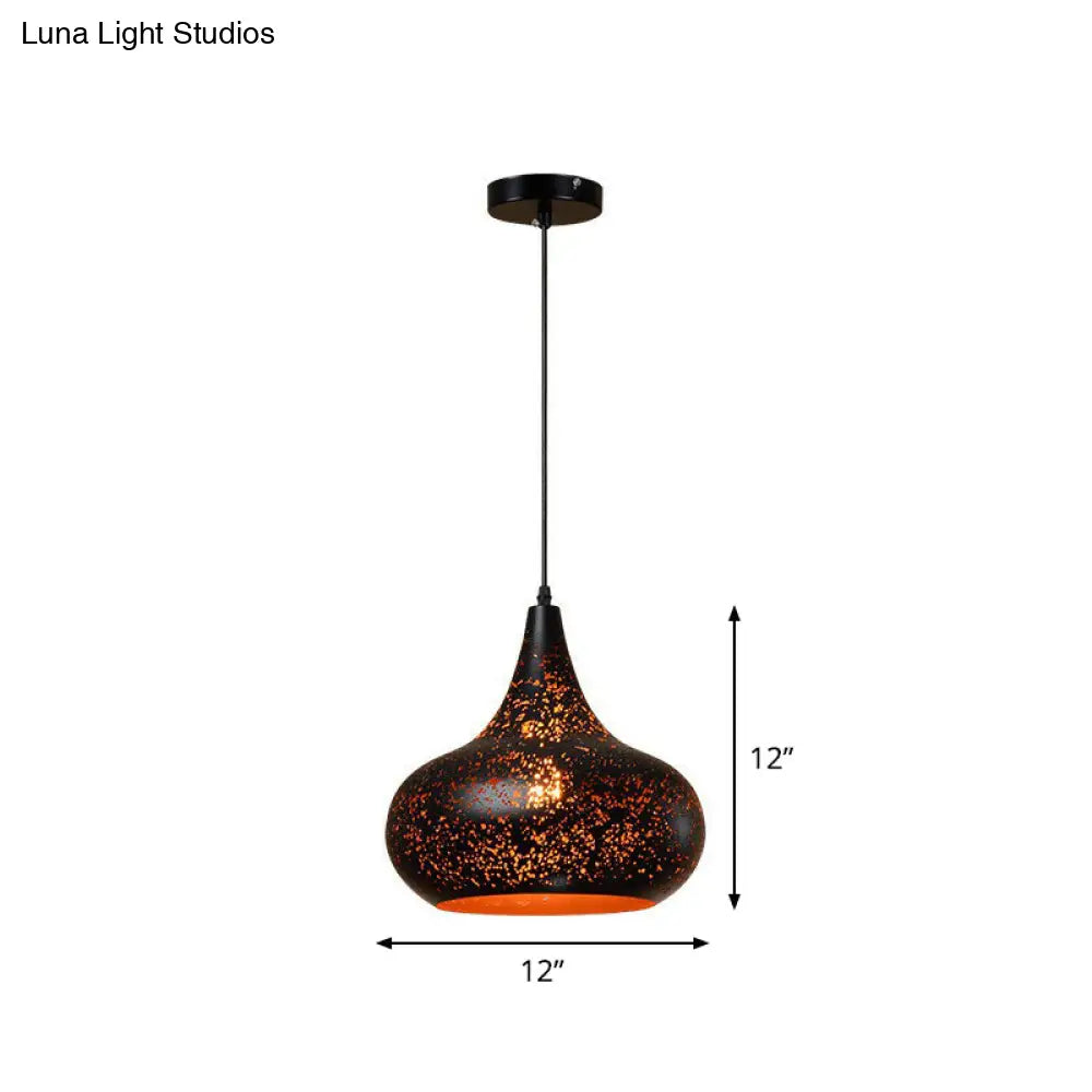 Hollow-Out Metal Pendant Lighting Retro 1-Light Black Finish Suspension Light For Restaurant