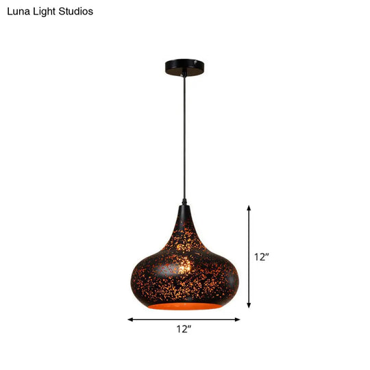 Hollow-Out Metal Pendant Lighting Retro 1-Light Black Finish Suspension Light For Restaurant