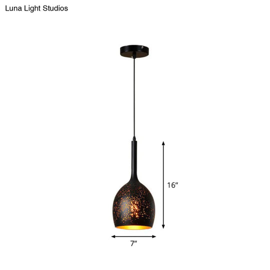 Hollow-Out Metal Pendant Lighting Retro 1-Light Black Finish Suspension Light For Restaurant