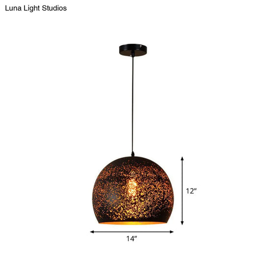 Hollow-Out Metal Pendant Lighting Retro 1-Light Black Finish Suspension Light For Restaurant