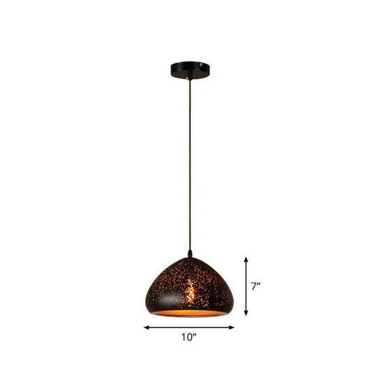 Hollow-Out Metal Pendant Lighting Retro 1-Light Black Finish Suspension Light For Restaurant /