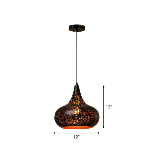 Hollow-Out Metal Pendant Lighting Retro 1-Light Black Finish Suspension Light For Restaurant / Cone