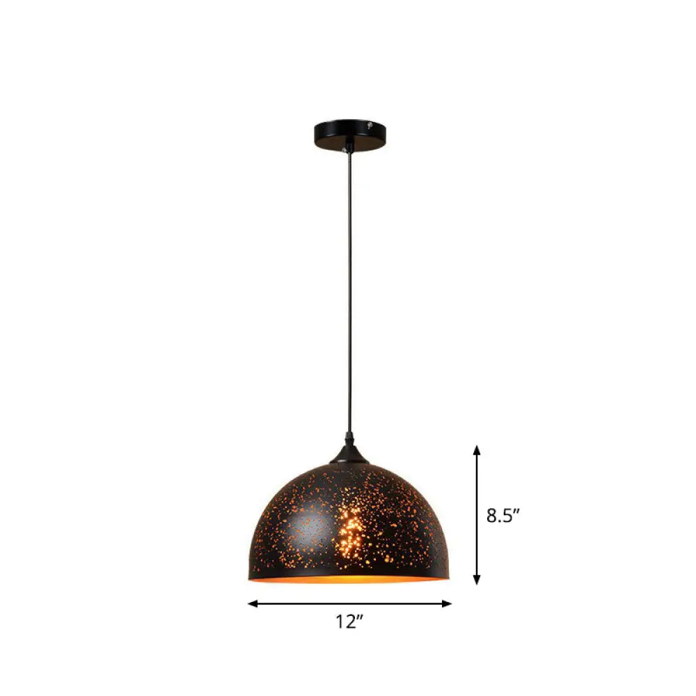 Hollow-Out Metal Pendant Lighting Retro 1-Light Black Finish Suspension Light For Restaurant / Dome