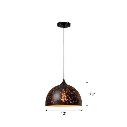 Hollow-Out Metal Pendant Lighting Retro 1-Light Black Finish Suspension Light For Restaurant / Dome