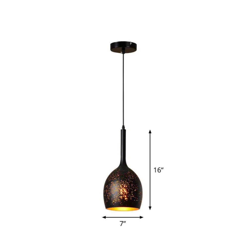 Hollow-Out Metal Pendant Lighting Retro 1-Light Black Finish Suspension Light For Restaurant /