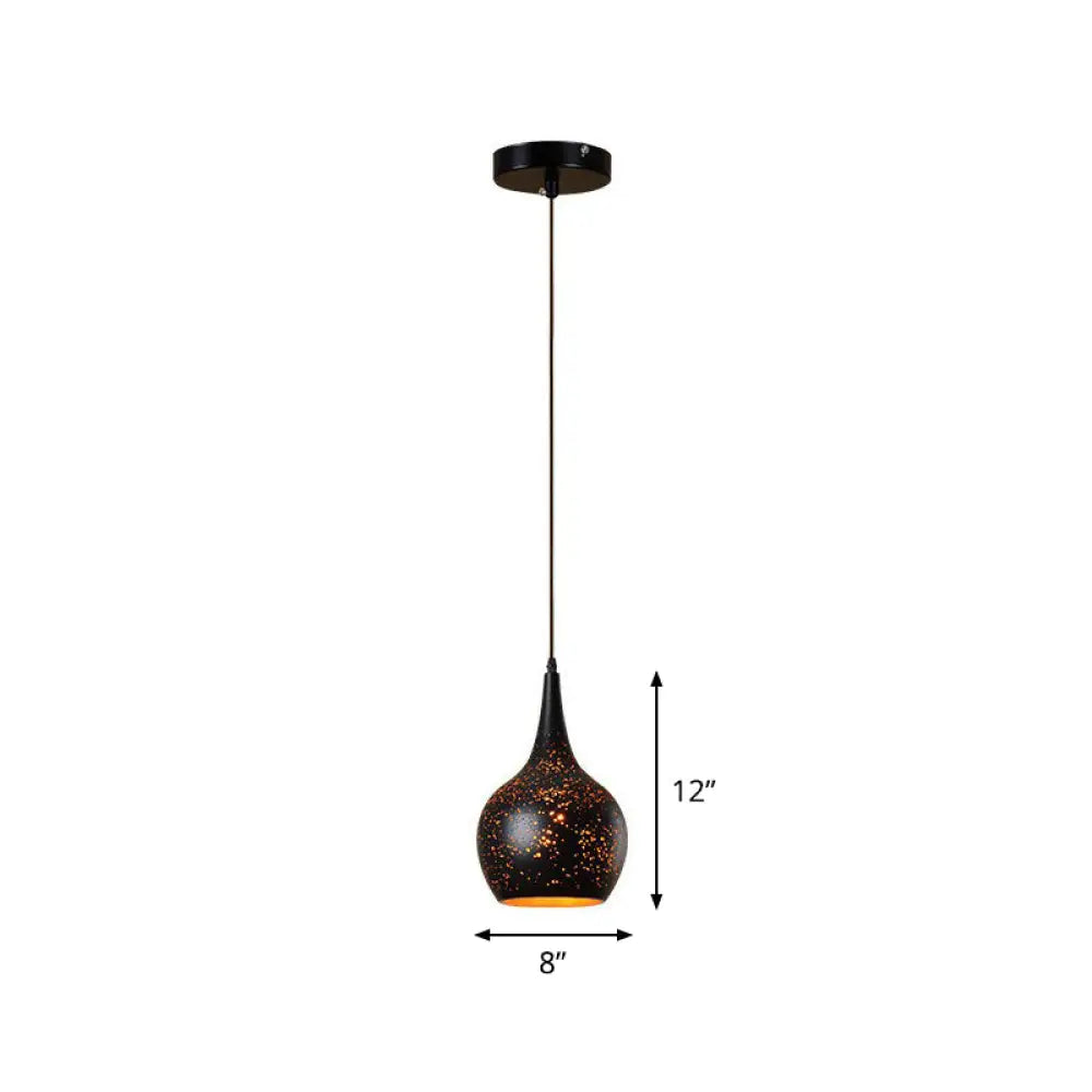 Hollow-Out Metal Pendant Lighting Retro 1-Light Black Finish Suspension Light For Restaurant /