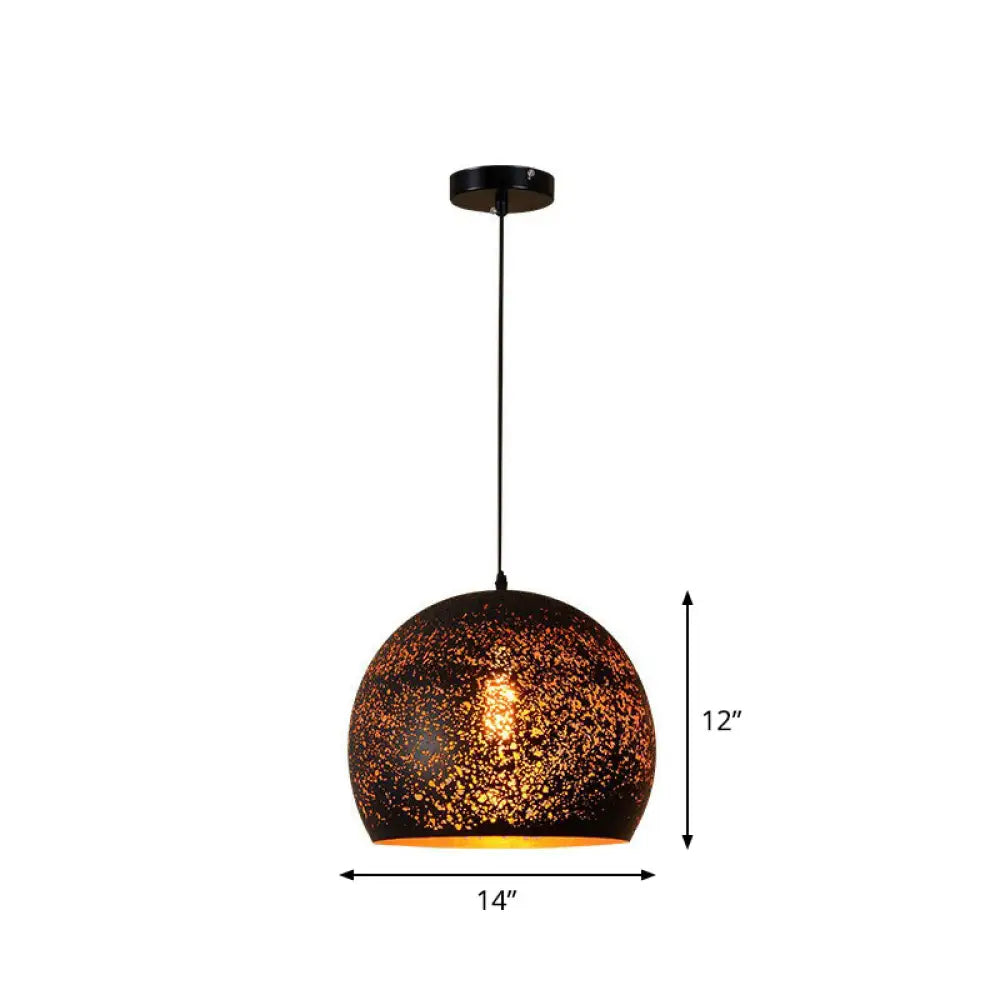 Hollow-Out Metal Pendant Lighting Retro 1-Light Black Finish Suspension Light For Restaurant / Globe