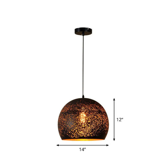 Hollow-Out Metal Pendant Lighting Retro 1-Light Black Finish Suspension Light For Restaurant / Globe