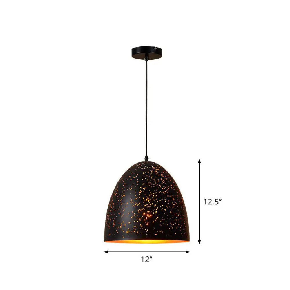 Hollow-Out Metal Pendant Lighting Retro 1-Light Black Finish Suspension Light For Restaurant / Oval