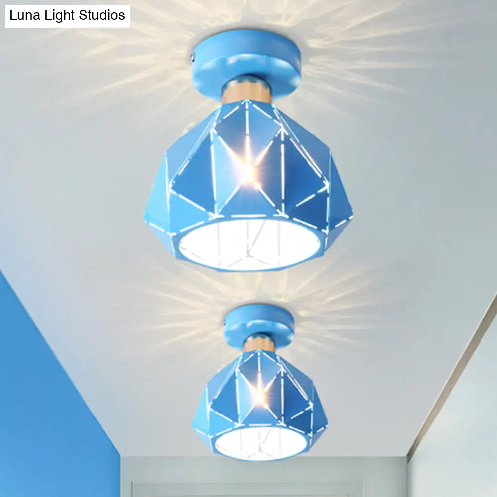 Hollow Polyhedron Metal Ceiling Light For Balconies And Porches