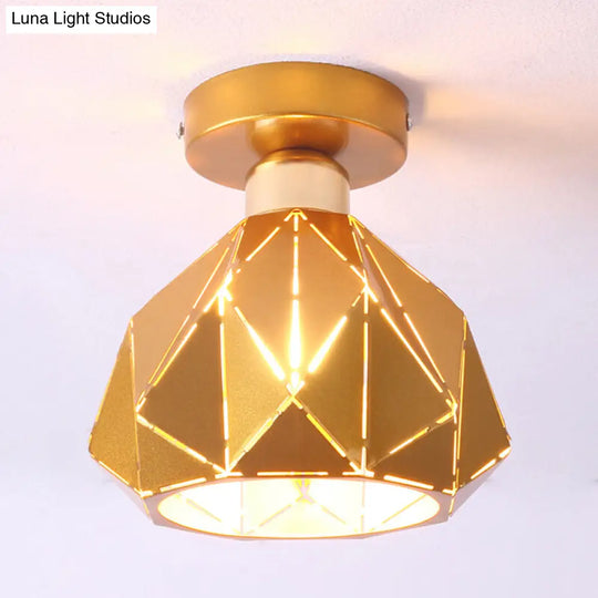 Hollow Polyhedron Metal Ceiling Light For Balconies And Porches Gold