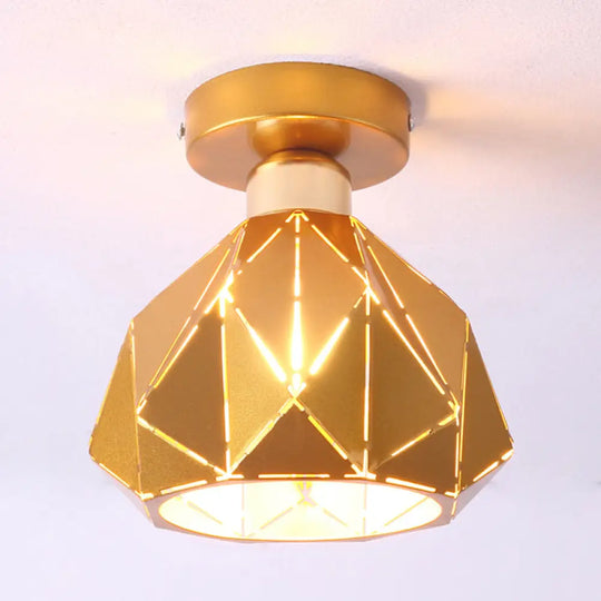 Hollow Polyhedron Metal Ceiling Light For Balconies And Porches Gold