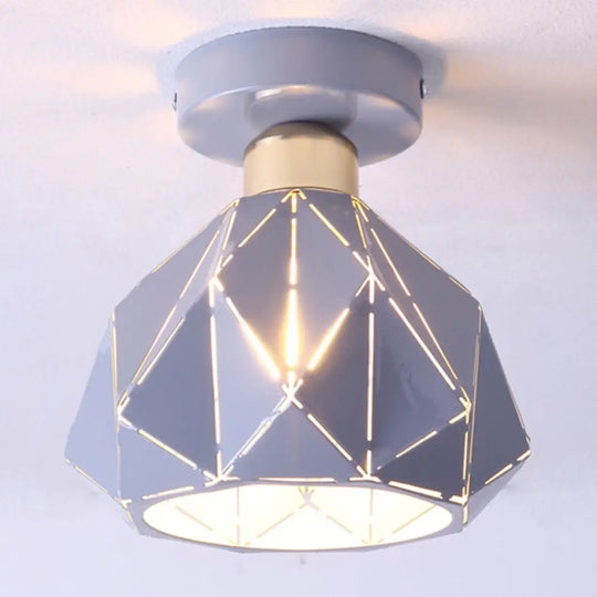 Hollow Polyhedron Metal Ceiling Light For Balconies And Porches Grey