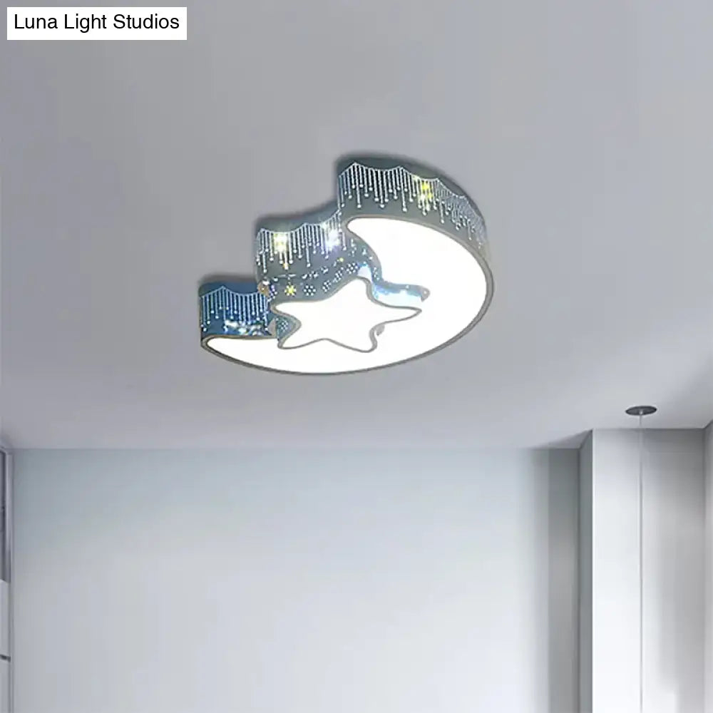 Hollow Star Moon Led Ceiling Lamp For Kids Room - Eye-Caring Cartoon Flush Mount Light