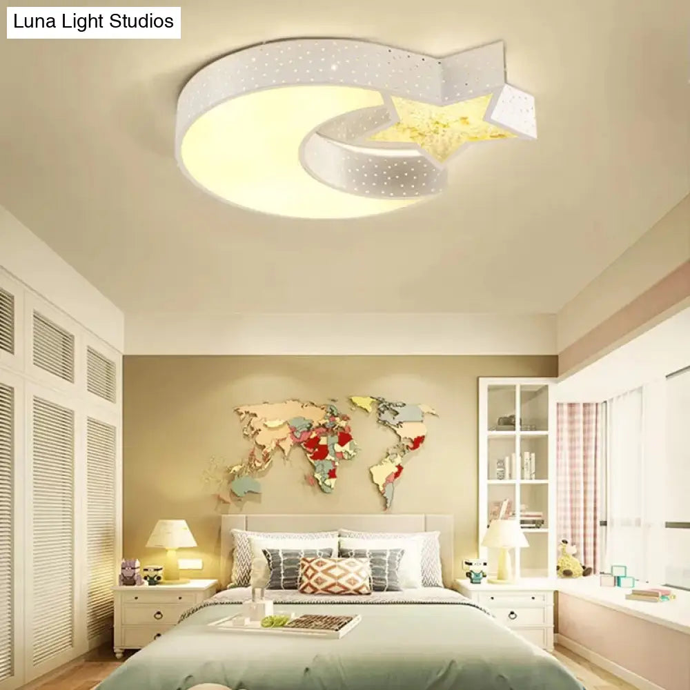 Hollow Star Moon Led Ceiling Light For Kids Study Room White /