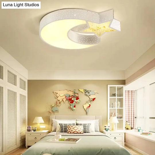 Hollow Star Moon Led Ceiling Light For Kids Study Room White /